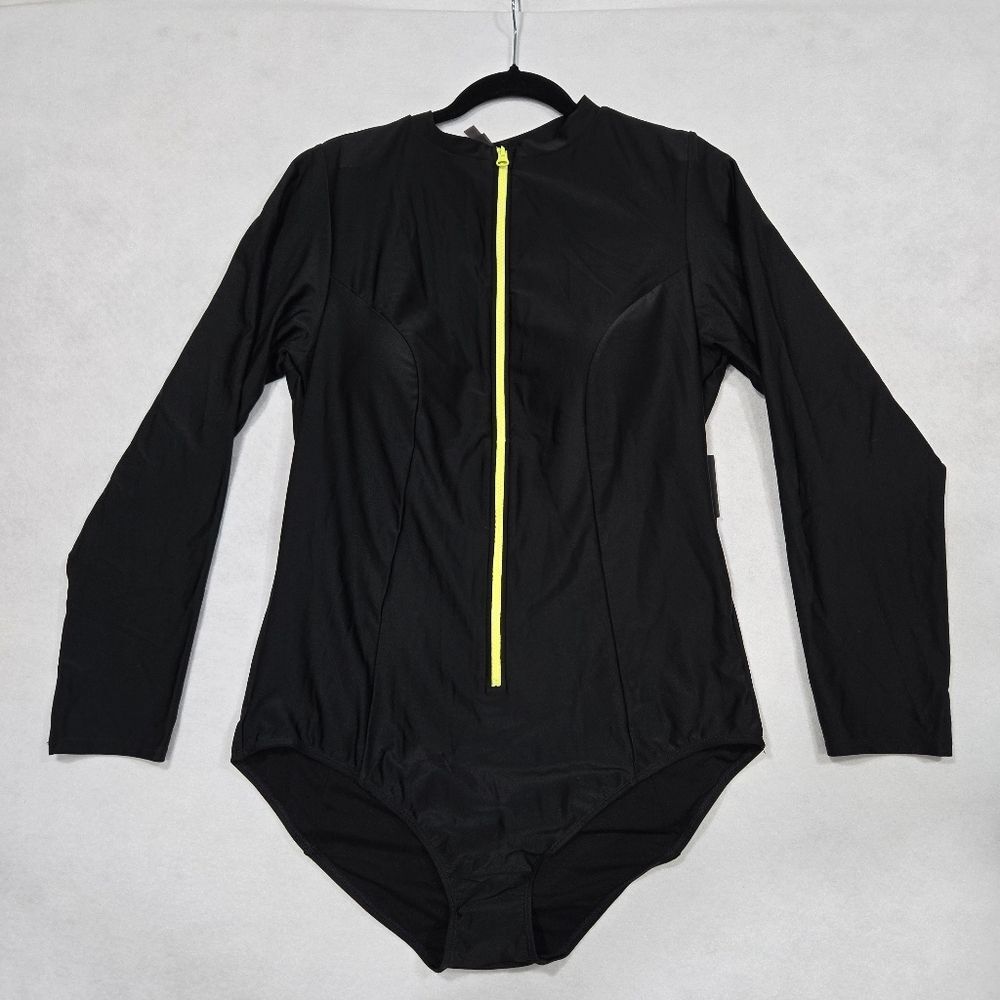 Torrid Black Long Sleeve Swimsuit with Yellow Zipper 2X